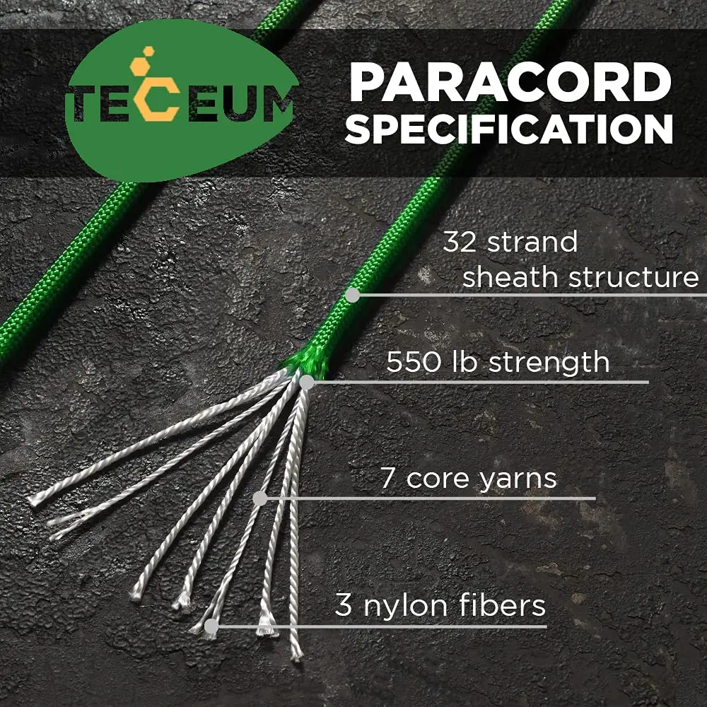TECEUM Type III 550 Paracord Rope 30.5 m (100 ft) Green | MIL-SPEC Tactical Survival Utility Cord - view 2