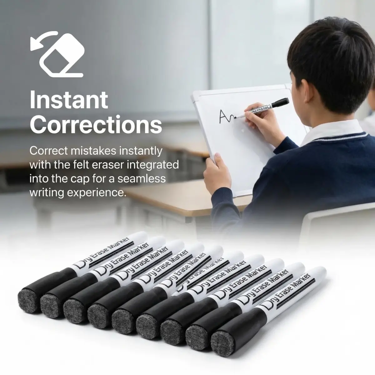 Volcanics Magnetic Dry Erase Markers Fine Tip 1mm Black 12 Pack | Low Odor, Smear-Proof, Vivid Ink - view 5