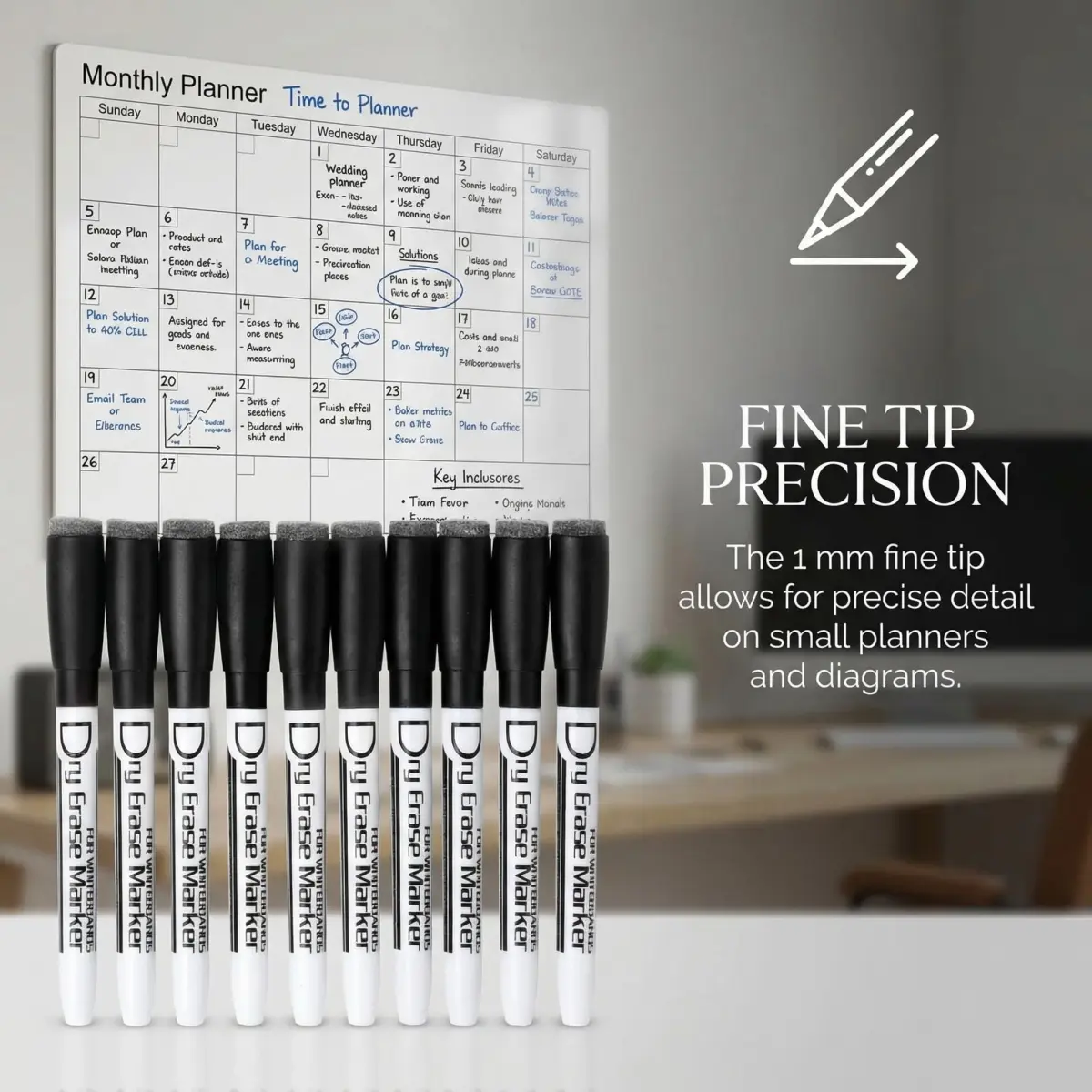 Volcanics Magnetic Dry Erase Markers Fine Tip 1mm Black 12 Pack | Low Odor, Smear-Proof, Vivid Ink - view 2