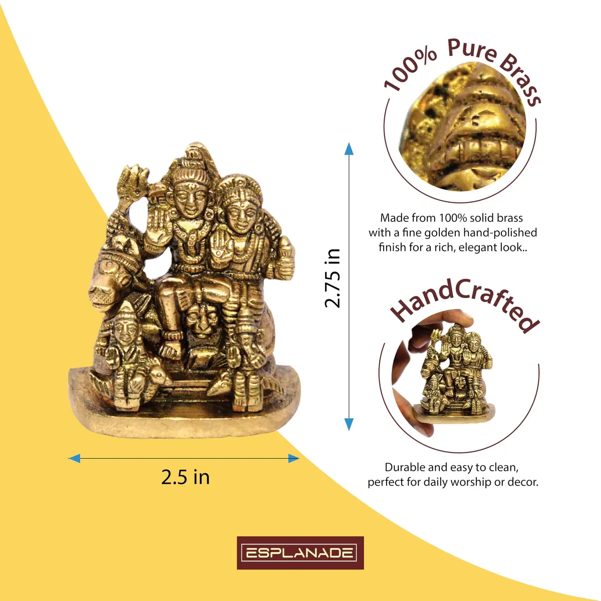eSplanade Brass Shiva Parvati Pariwar Family Murti Idol Statue Sculpture 5.7 cm (2.25 x 2 x 1 Inch) - view 2