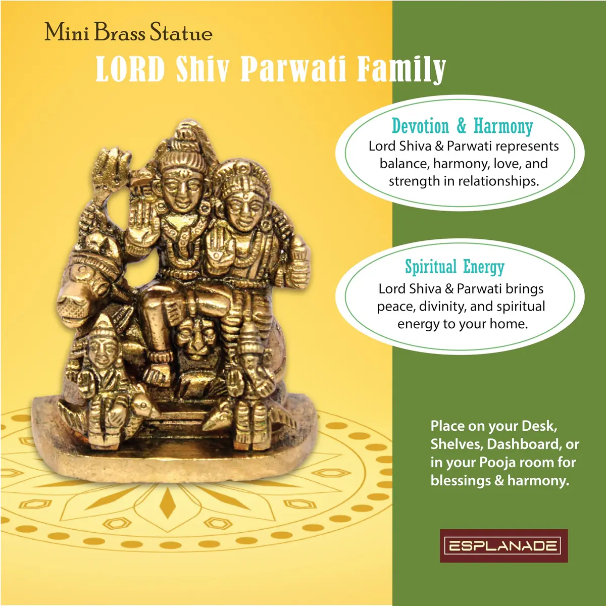 eSplanade Brass Shiva Parvati Pariwar Family Murti Idol Statue Sculpture 5.7 cm (2.25 x 2 x 1 Inch) - view 3