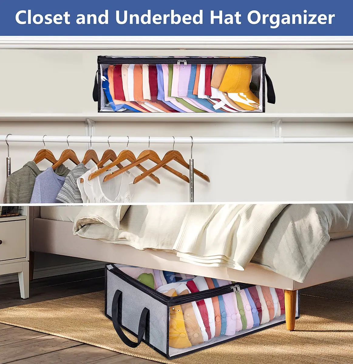 AOODA Hat Storage for Baseball Caps 20"L x 16"W x 6.7"H | Holds up to 40 Caps, Grey - view 6