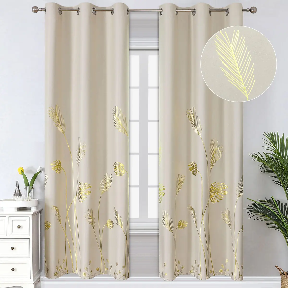 Estelar Textiler Cream Patterned Curtains for Bedroom & Living Room | Blackout, Energy Saving, 42Wx72L - main product image