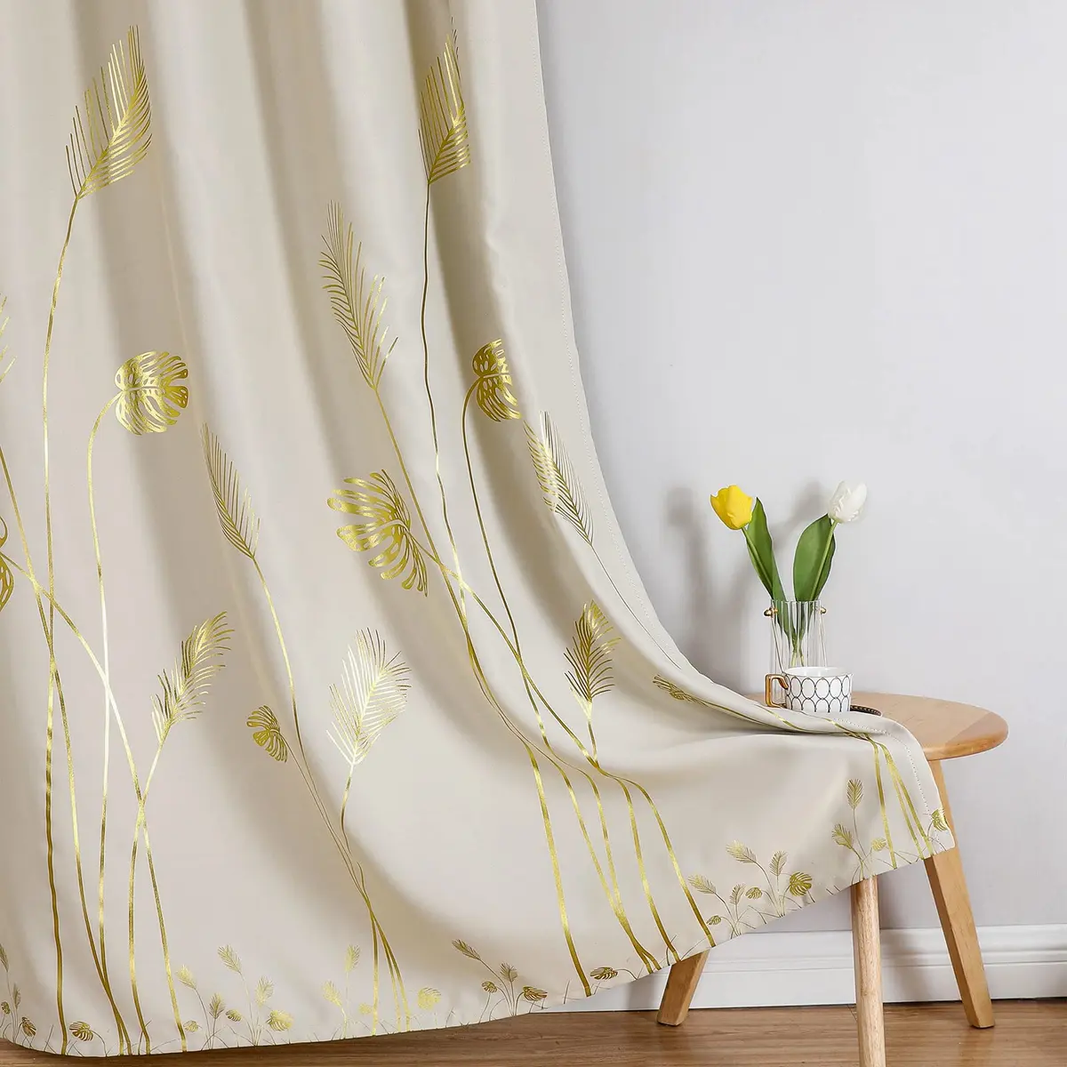 Estelar Textiler Cream Patterned Curtains for Bedroom & Living Room | Blackout, Energy Saving, 42Wx72L - view 7