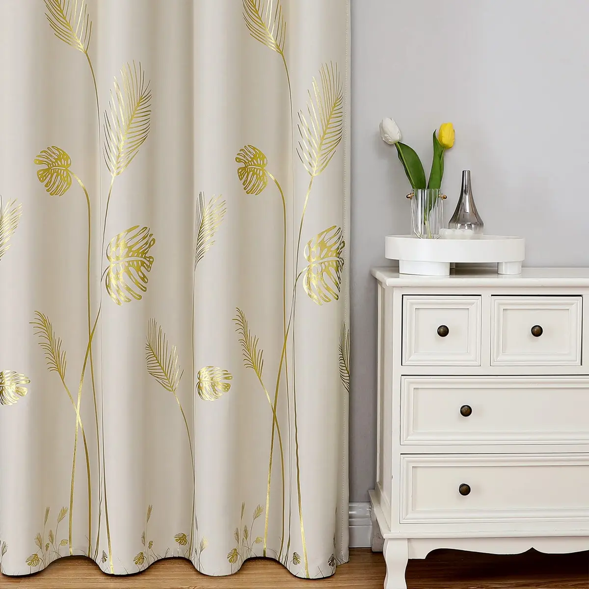 Estelar Textiler Cream Patterned Curtains for Bedroom & Living Room | Blackout, Energy Saving, 42Wx72L - view 2