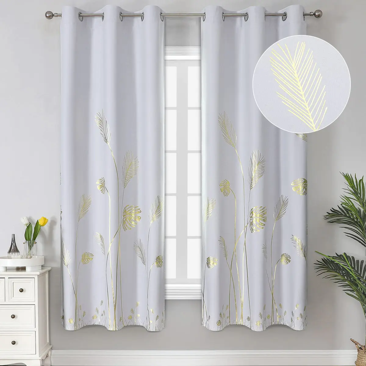 Estelar Textiler Greyish White Patterned Curtains for Living Room 42Wx72L | Blackout, Energy Saving, Grommet - main product image
