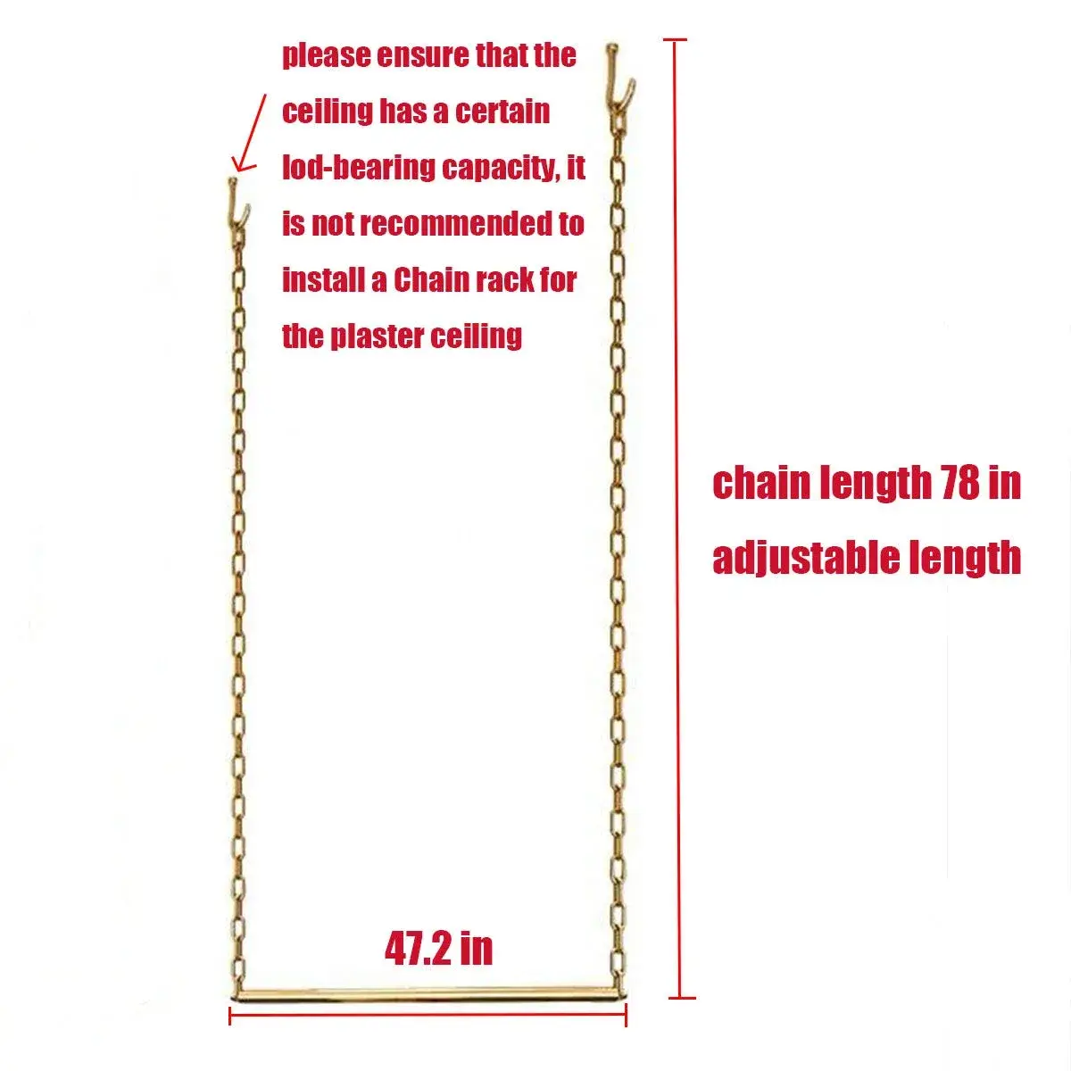 Ethemiable Adjustable Height Clothing Storage Chain Garment Rack 121.9cm (47.2" L) | Gold Metal Boutique Display Shelf - view 2