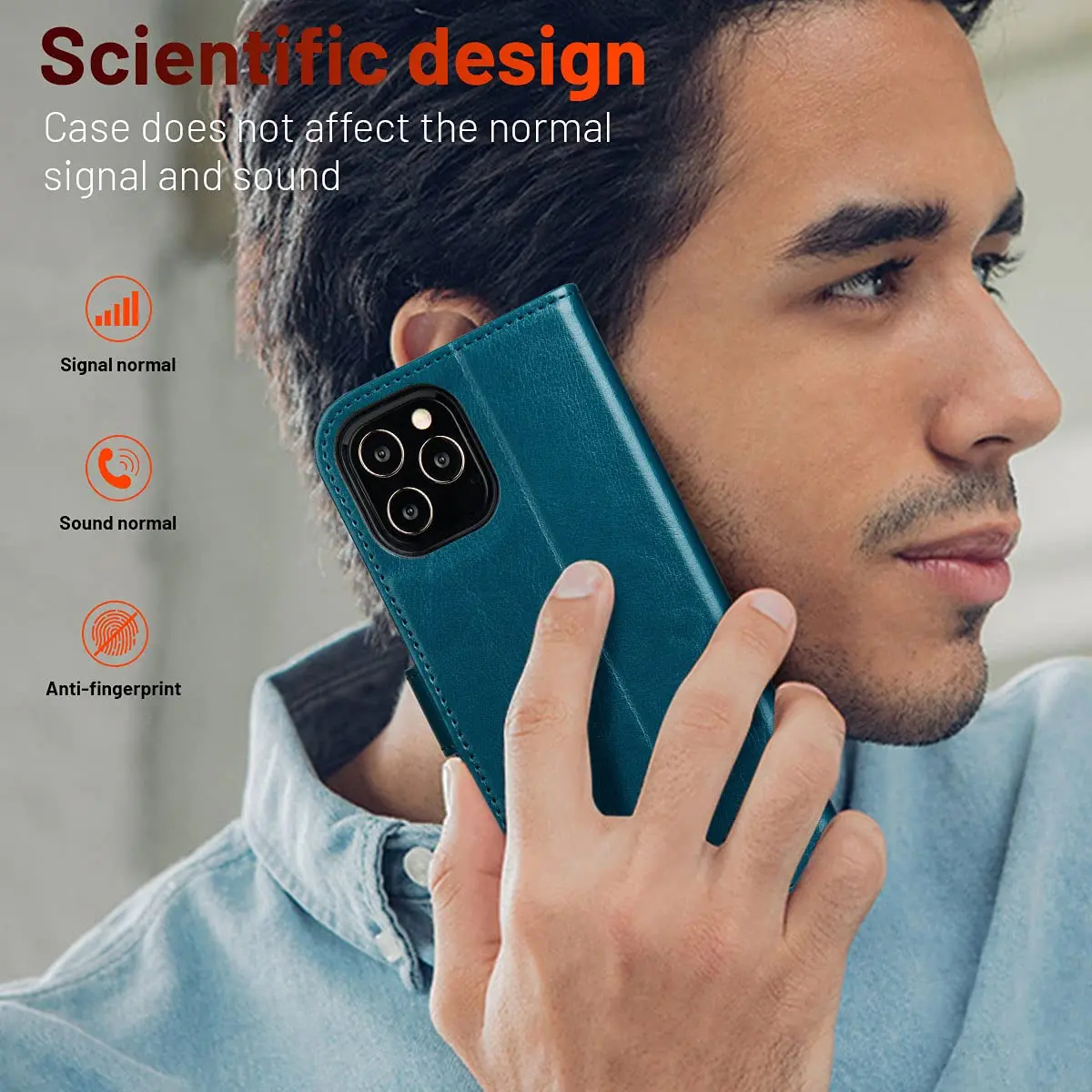 OCASE Wallet Case for iPhone 12/12 Pro | Peacock Blue, RFID Shielding, Kickstand, 6.1" - view 7
