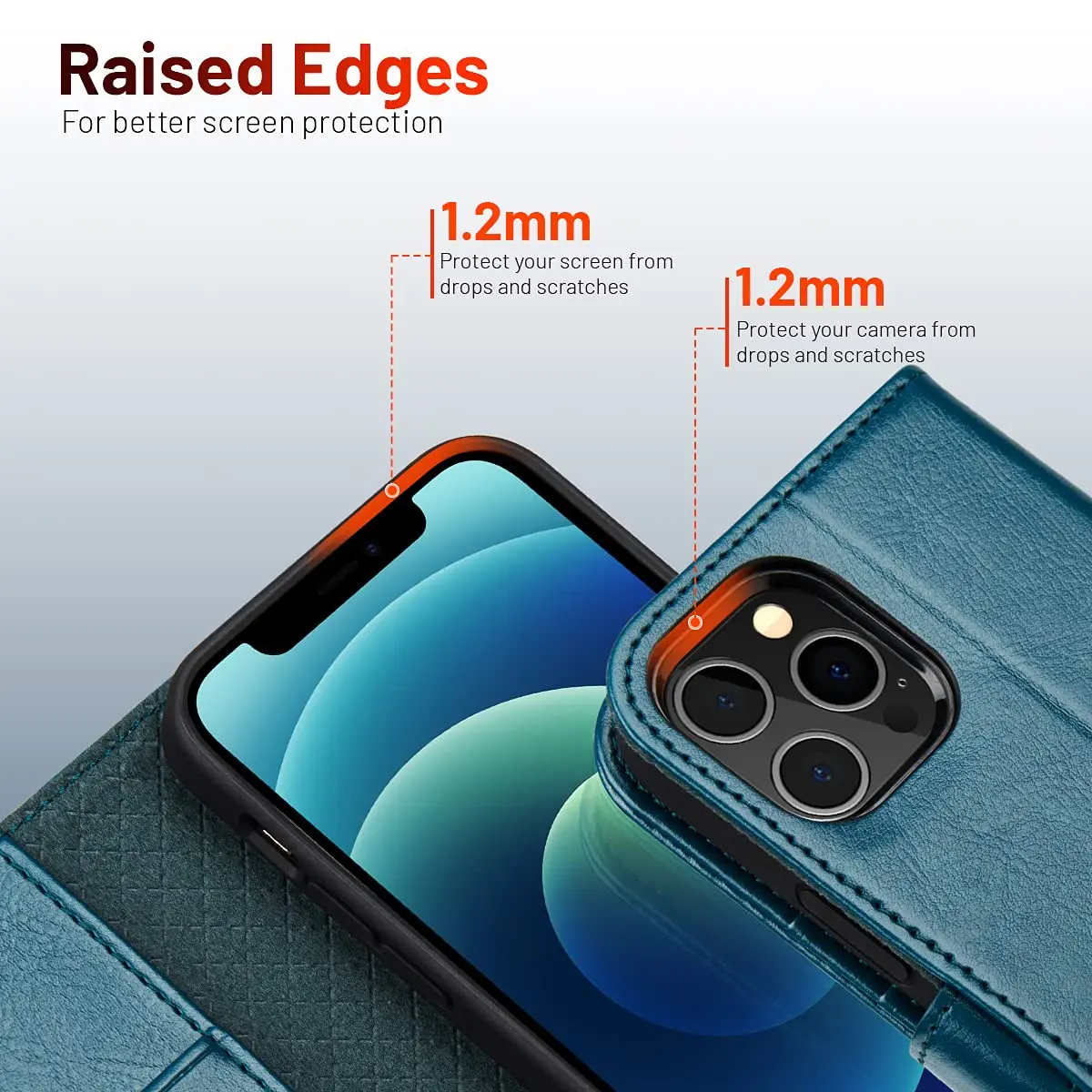 OCASE Wallet Case for iPhone 12/12 Pro | Peacock Blue, RFID Shielding, Kickstand, 6.1" - view 4
