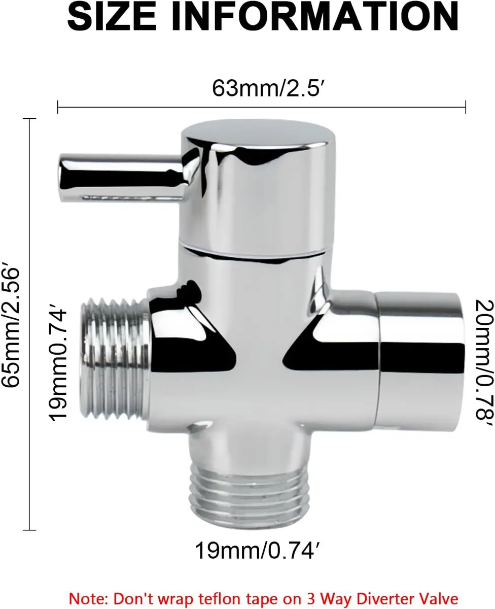 NearMoon Solid Brass G1/2" Shower Arm All Metal Universal 3-Way Diverter Valve for Handheld and Fixed Head, Replacement Component Adapter (Chrome Finish) - view 2