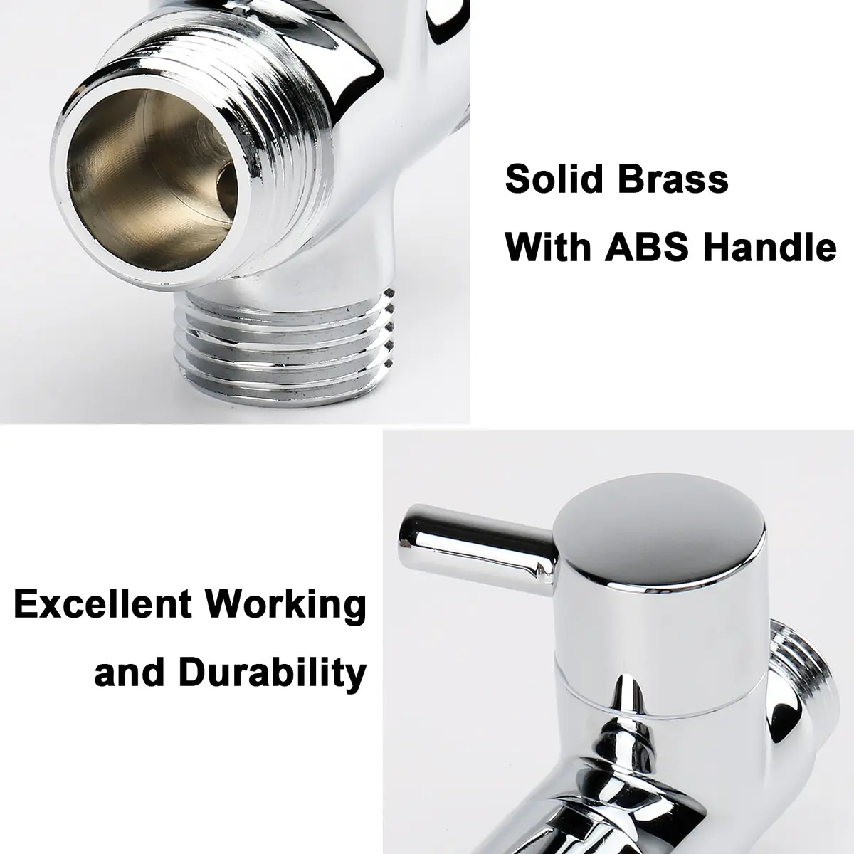 NearMoon Solid Brass G1/2" Shower Arm All Metal Universal 3-Way Diverter Valve for Handheld and Fixed Head, Replacement Component Adapter (Chrome Finish) - view 3