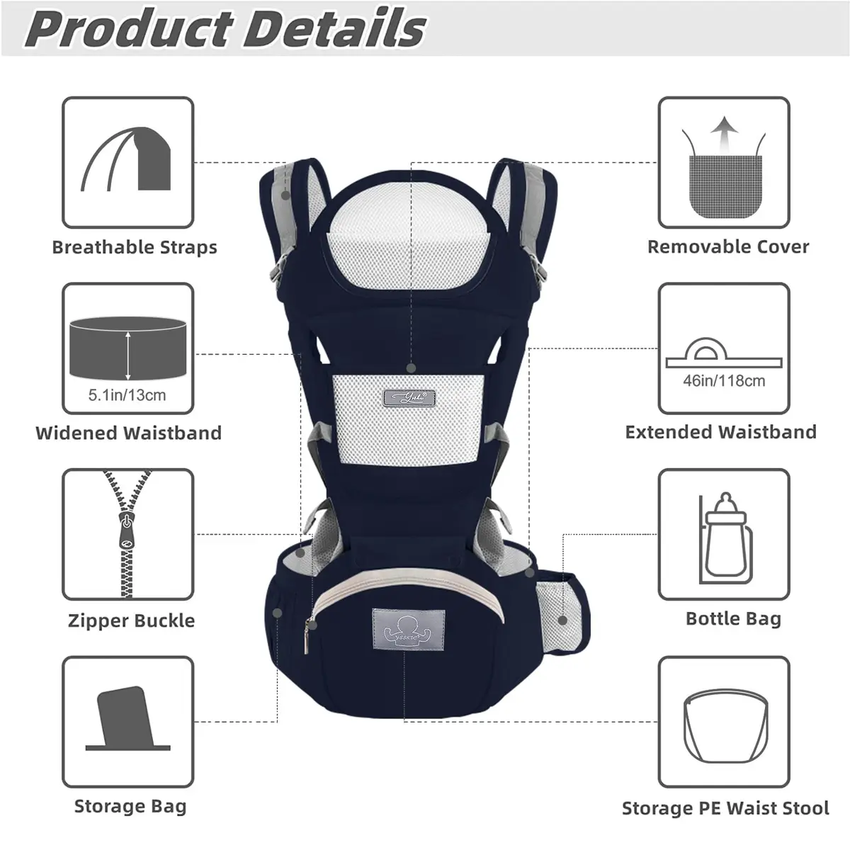 YSSKTC Ergonomic Baby Carrier with Hip Seat for Newborns to Toddlers | 360° All Position, 7-45 lbs - view 2
