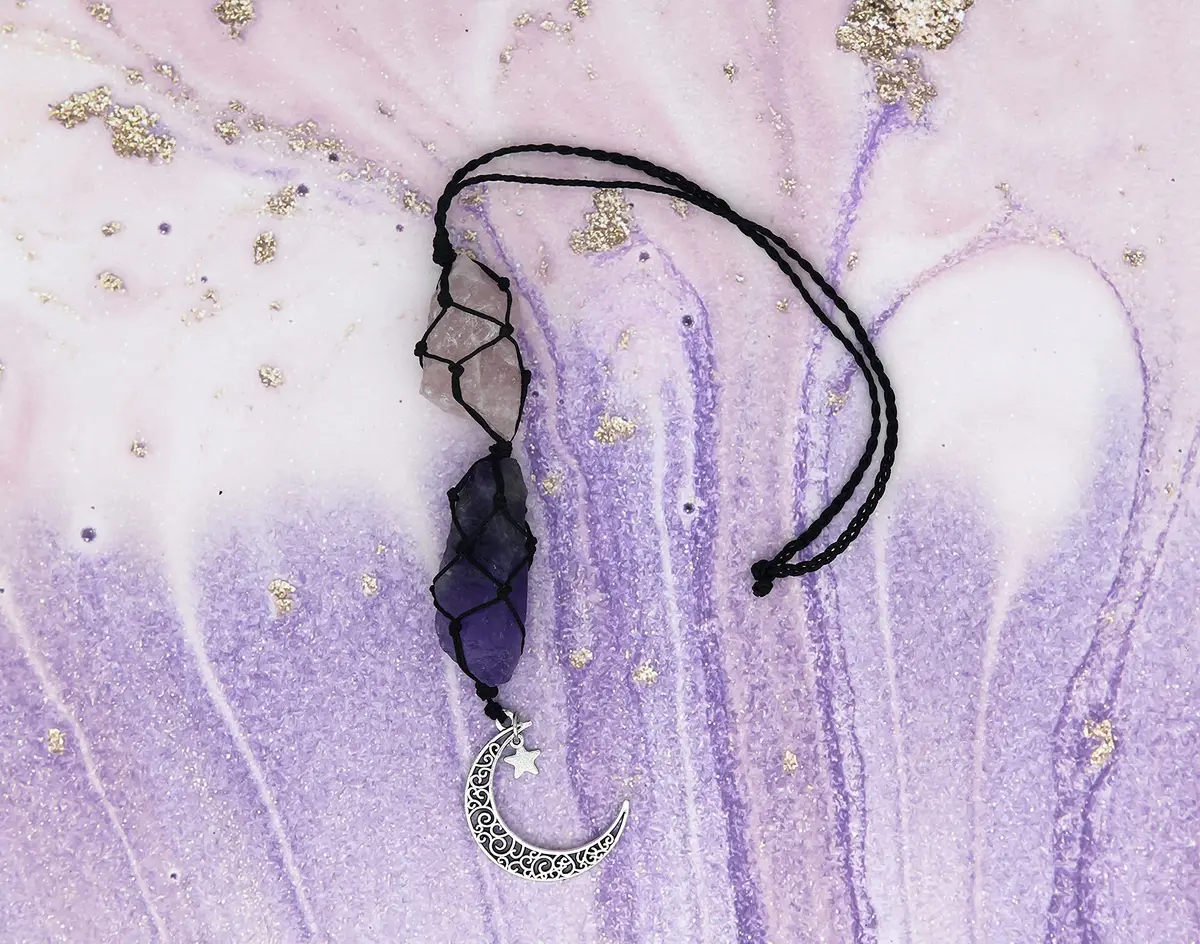 BOHO GARDEN Car Charm for Rear View Mirror - Rose Quartz & Amethyst | Handmade Crystals for Positive Energy - view 5