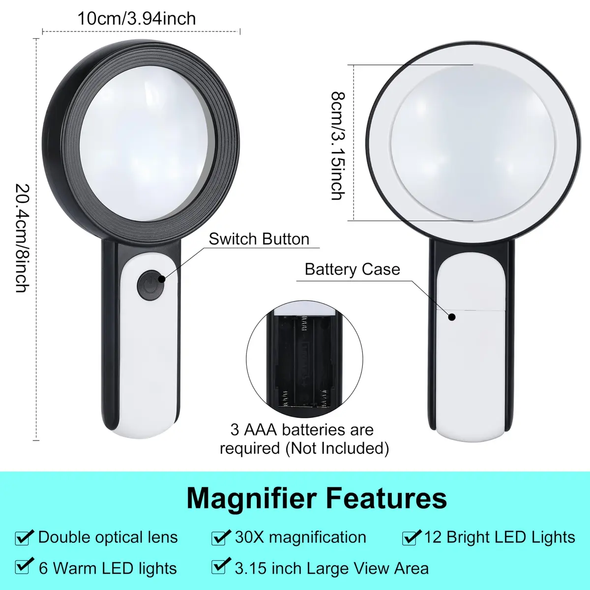 Arsir Magnifying Glass with Light for Reading | 3 Light Modes, 18 LEDs, Large 3.15 inch Lens, Seniors & Low Vision Support - view 6