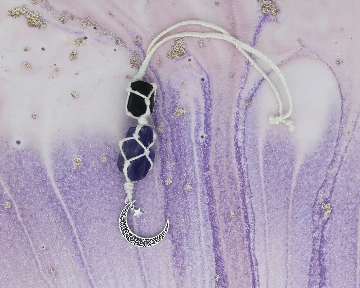BOHO GARDEN Car Charm for Rear View Mirror - Black Tourmaline & Amethyst | Handmade Natural Crystals for Positive Energy - view 5