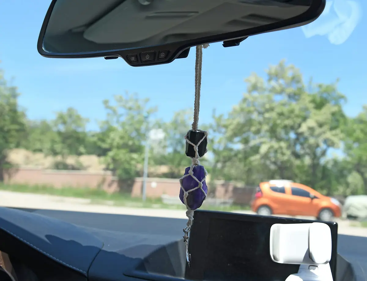 BOHO GARDEN Car Charm for Rear View Mirror - Black Tourmaline & Amethyst | Handmade Natural Crystals for Positive Energy - view 4