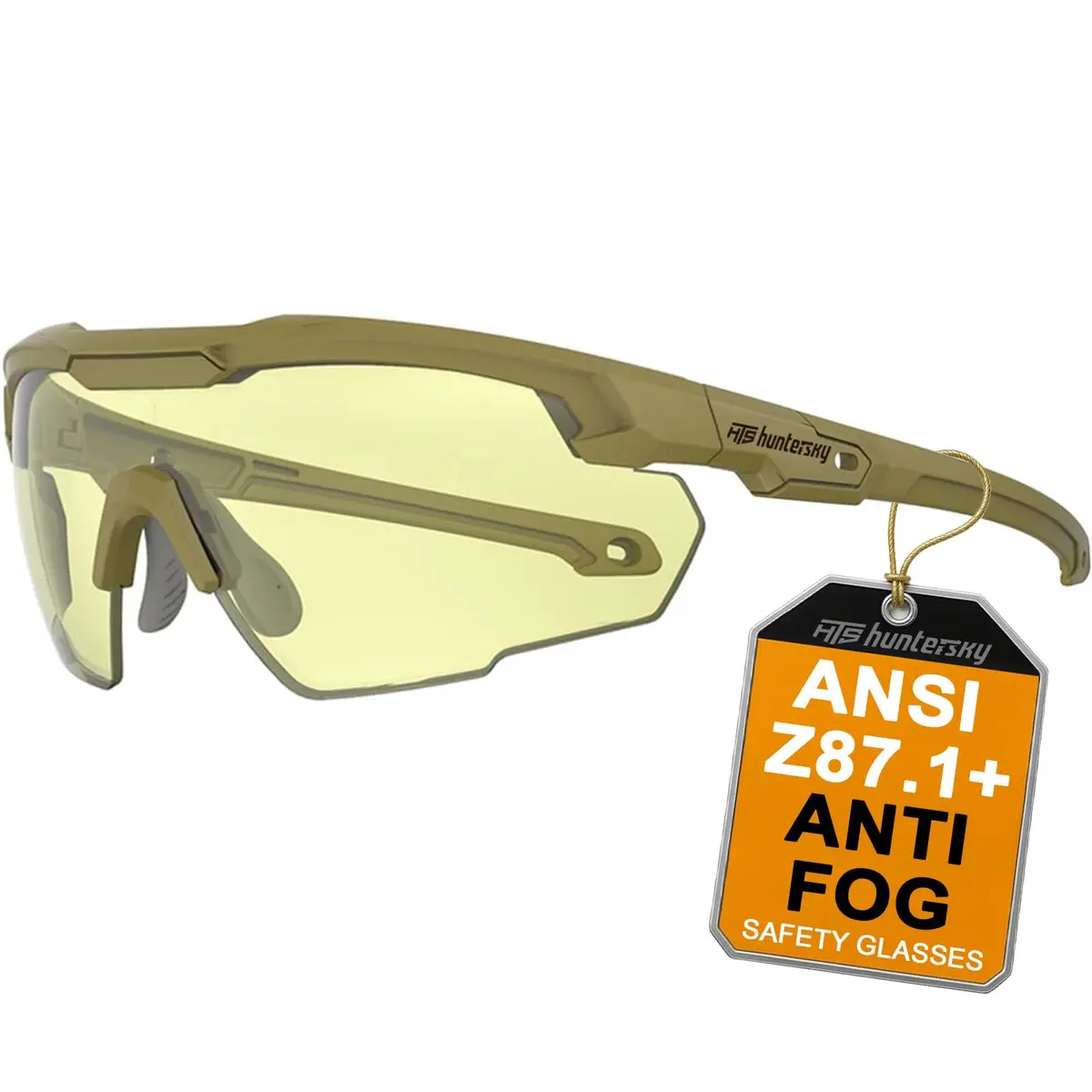 HTS HUNTERSKY S57 Yellow Lens Ballistic Safety Glasses ANSI Z87+ Impact-Resistant Impact Nylon (Medium) | UV400 Anti-Fog - main product image