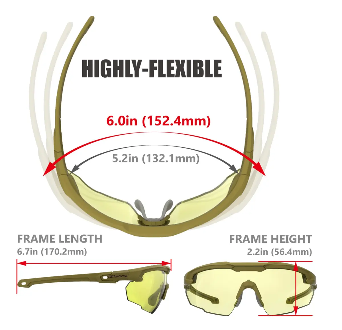 HTS HUNTERSKY S57 Yellow Lens Ballistic Safety Glasses ANSI Z87+ Impact-Resistant Impact Nylon (Medium) | UV400 Anti-Fog - view 7