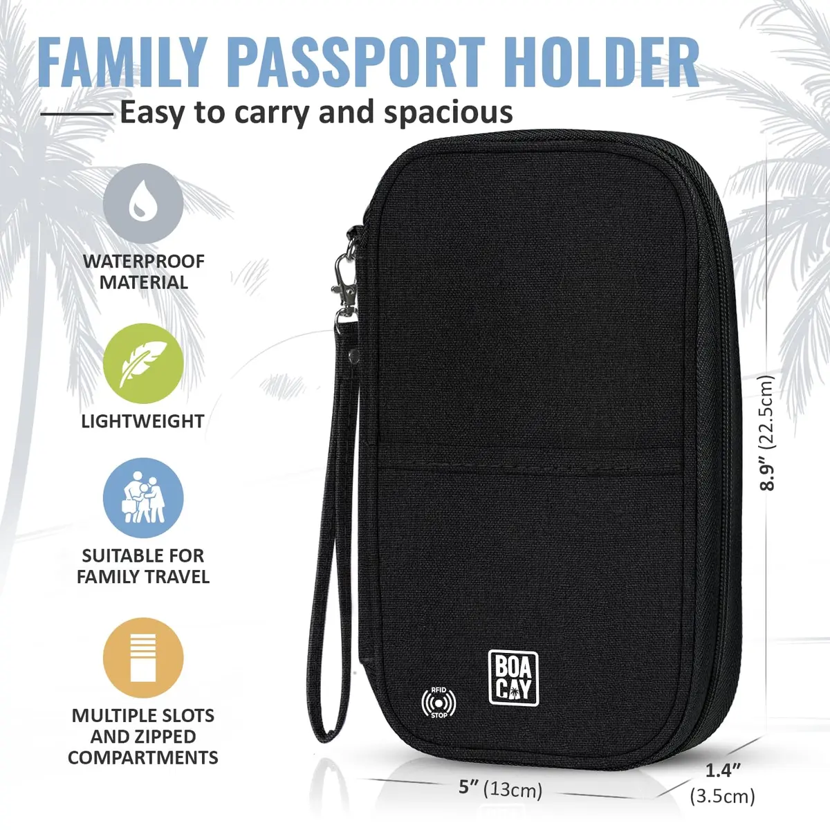 BOACAY Travel Document Organizer with RFID, Waterproof Family Passport Holder, Wallet for Women & Men, 5x1.4x8.9" - view 3