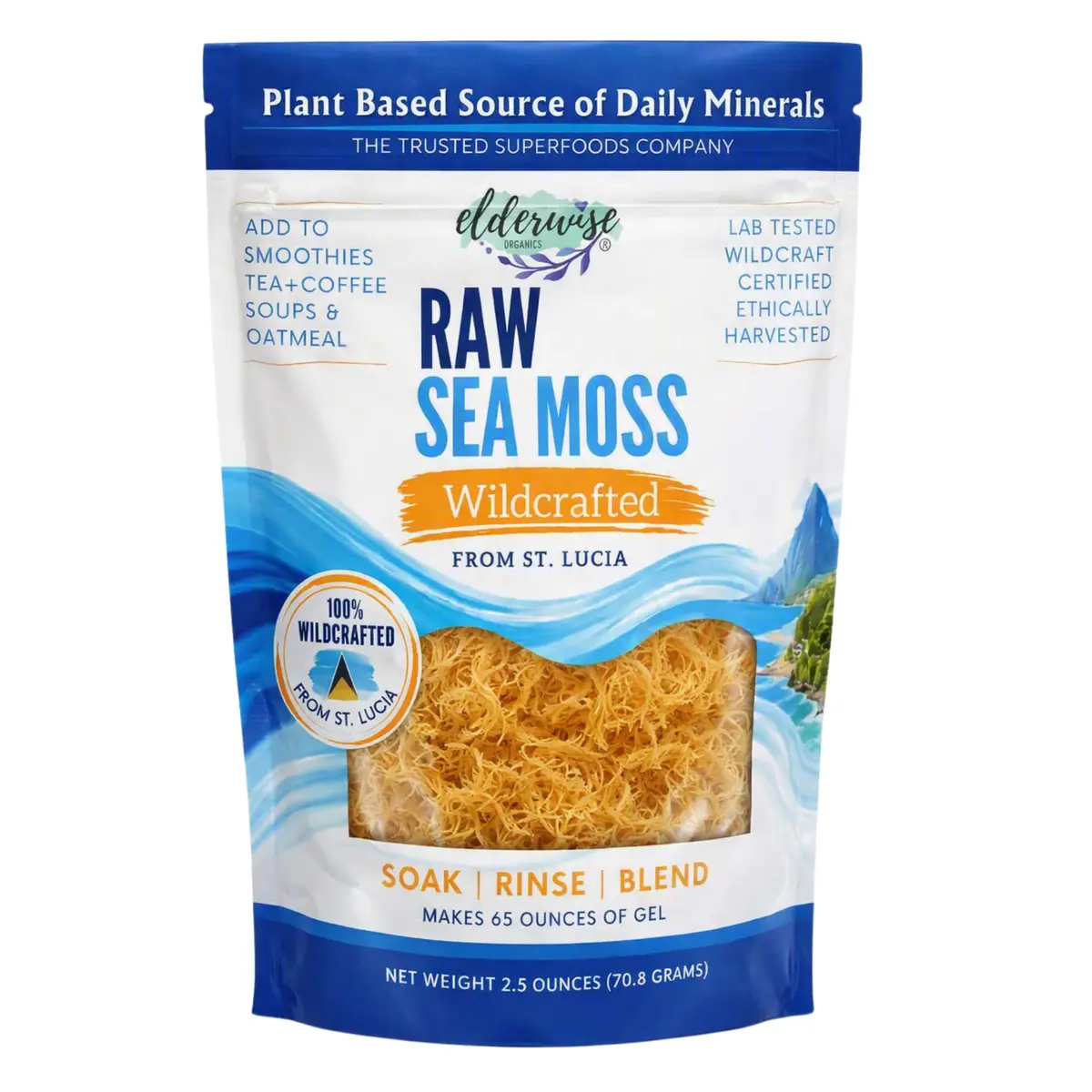 Elderwise Organics Golden Sea Moss 2.5oz (70.87g) | Wildcrafted Gracilaria for Gel & Smoothies - main product image