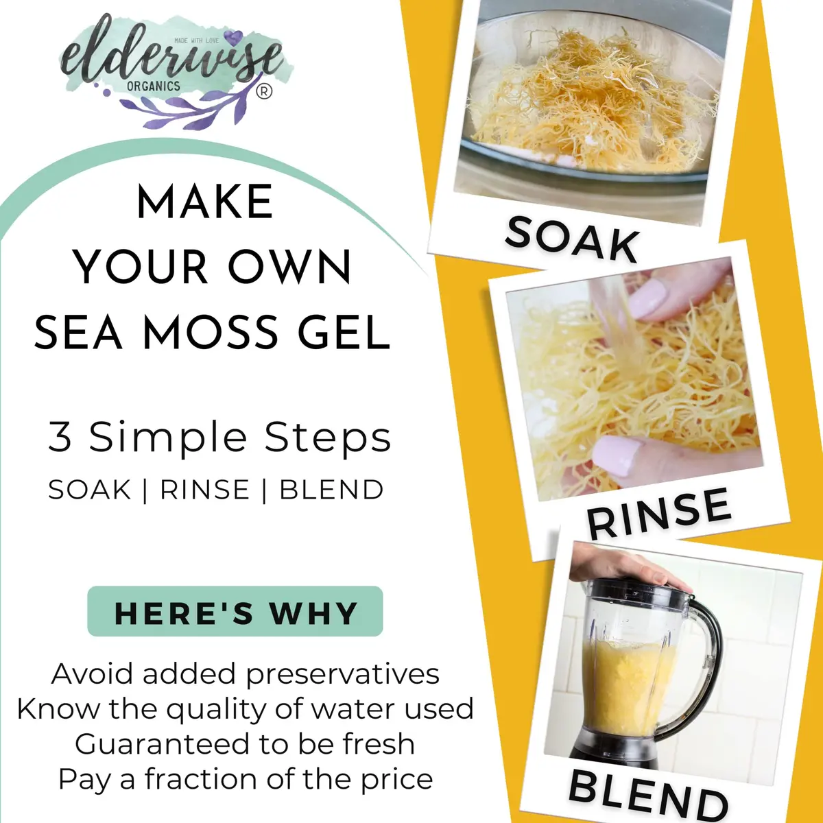 Elderwise Organics Golden Sea Moss 2.5oz (70.87g) | Wildcrafted Gracilaria for Gel & Smoothies - view 2
