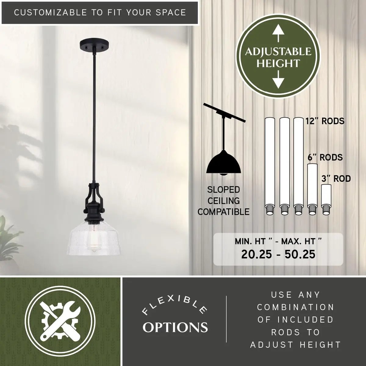 VAXCEL Beloit Mini Pendant for Kitchen Island, Farmhouse Style, Matte Black Finish, Clear Glass | Dimmable Ceiling Light - view 5
