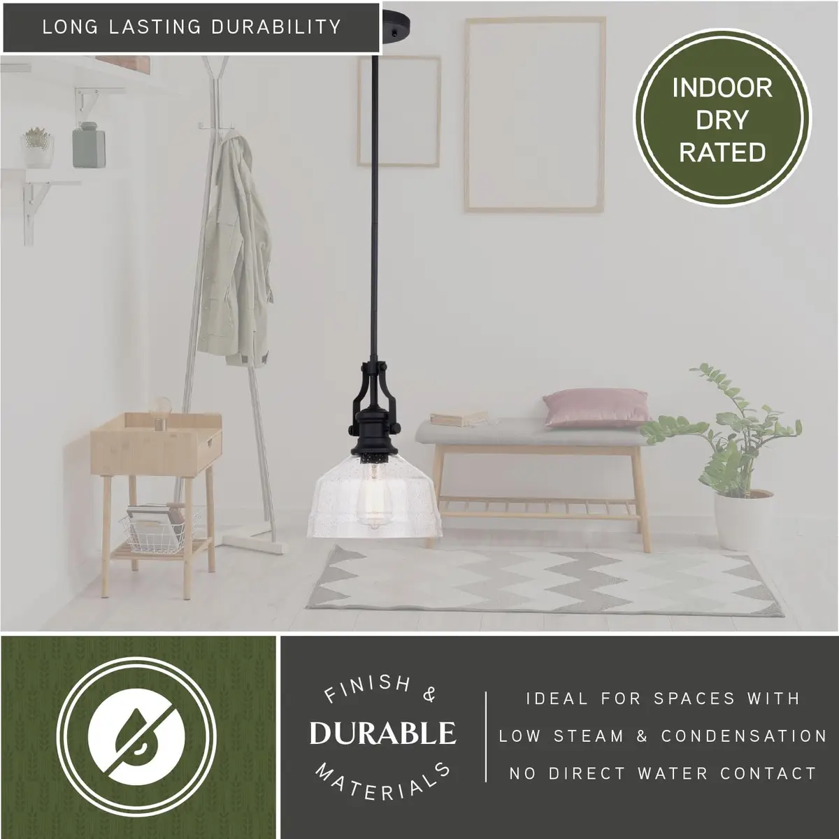 VAXCEL Beloit Mini Pendant for Kitchen Island, Farmhouse Style, Matte Black Finish, Clear Glass | Dimmable Ceiling Light - view 6