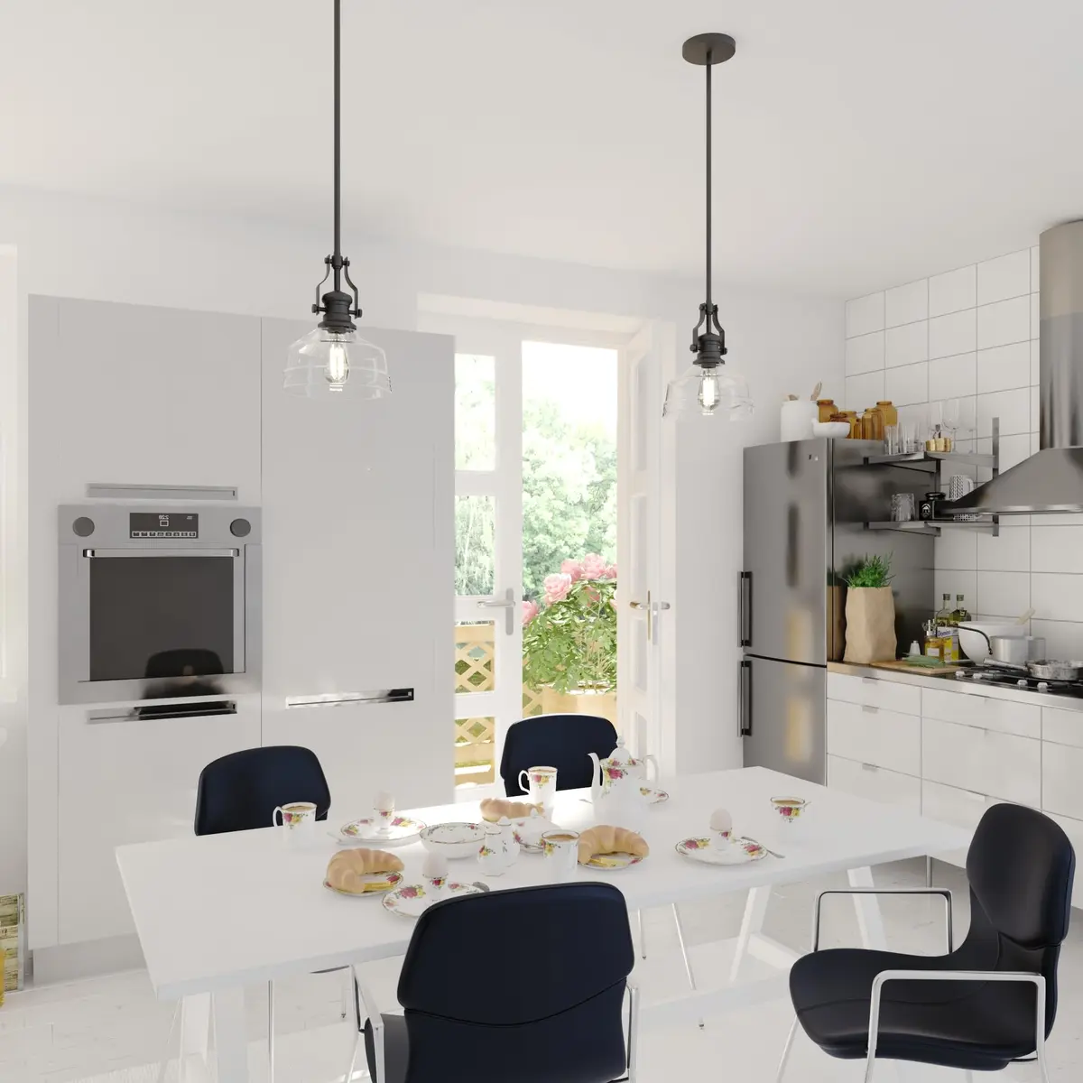 VAXCEL Beloit Mini Pendant for Kitchen Island, Farmhouse Style, Matte Black Finish, Clear Glass | Dimmable Ceiling Light - view 8