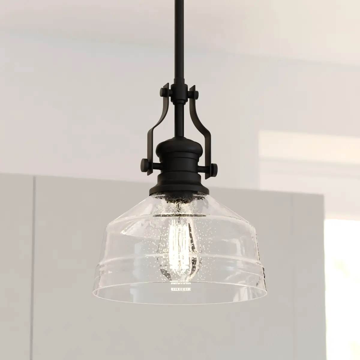 VAXCEL Beloit Mini Pendant for Kitchen Island, Farmhouse Style, Matte Black Finish, Clear Glass | Dimmable Ceiling Light - view 2