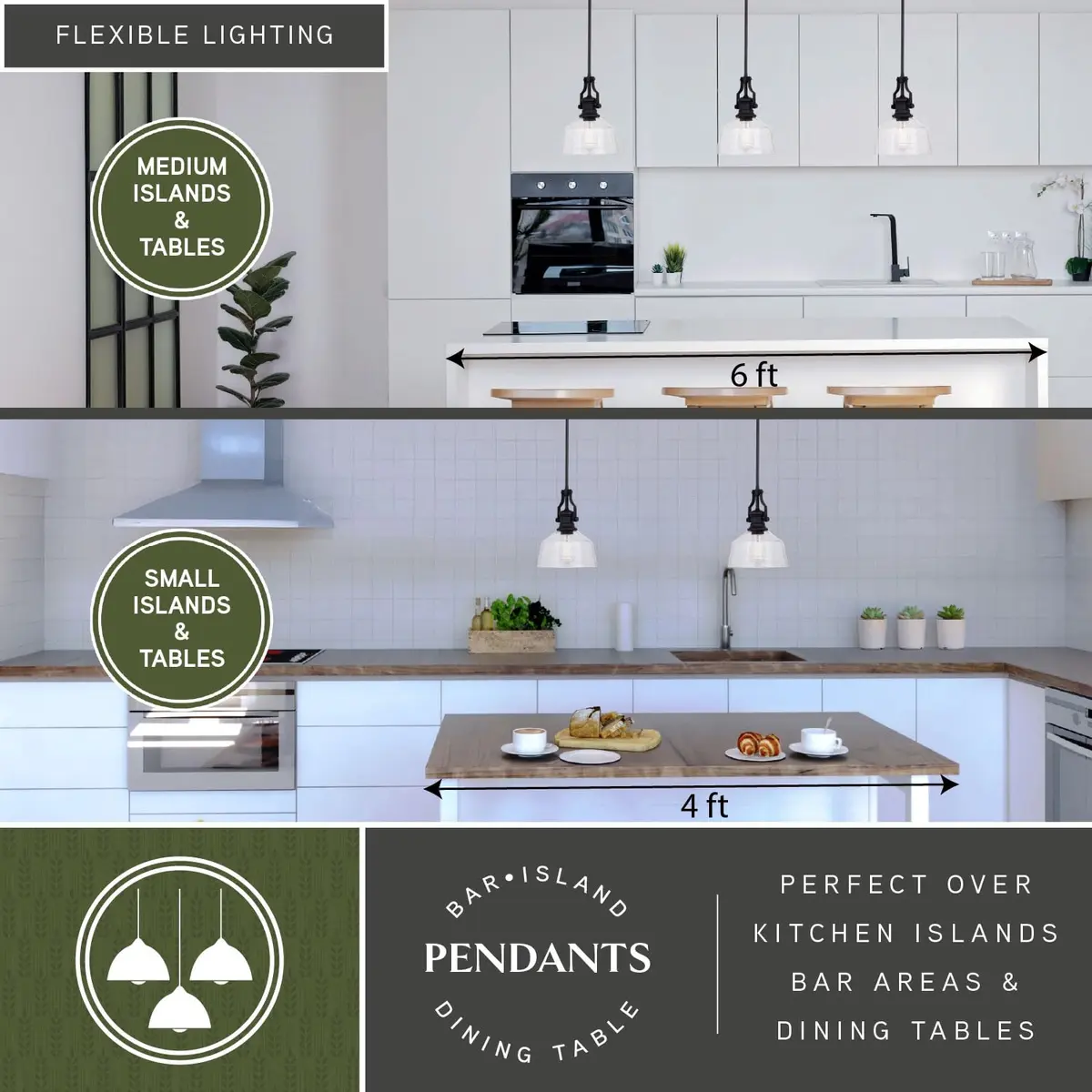 VAXCEL Beloit Mini Pendant for Kitchen Island, Farmhouse Style, Matte Black Finish, Clear Glass | Dimmable Ceiling Light - view 3