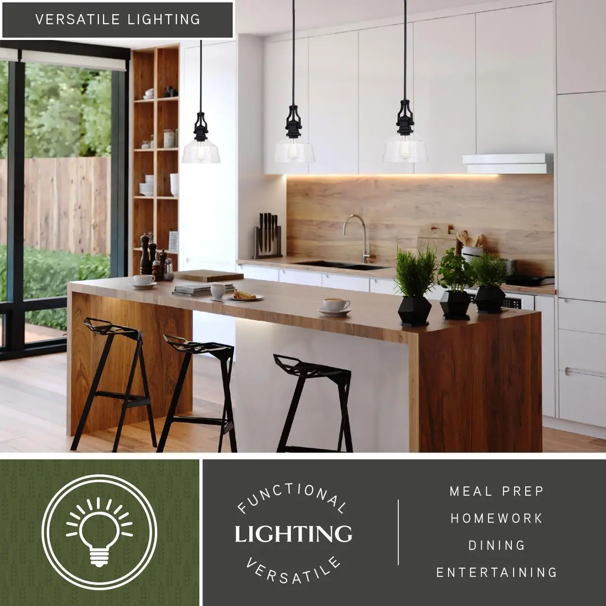 VAXCEL Beloit Mini Pendant for Kitchen Island, Farmhouse Style, Matte Black Finish, Clear Glass | Dimmable Ceiling Light - view 4