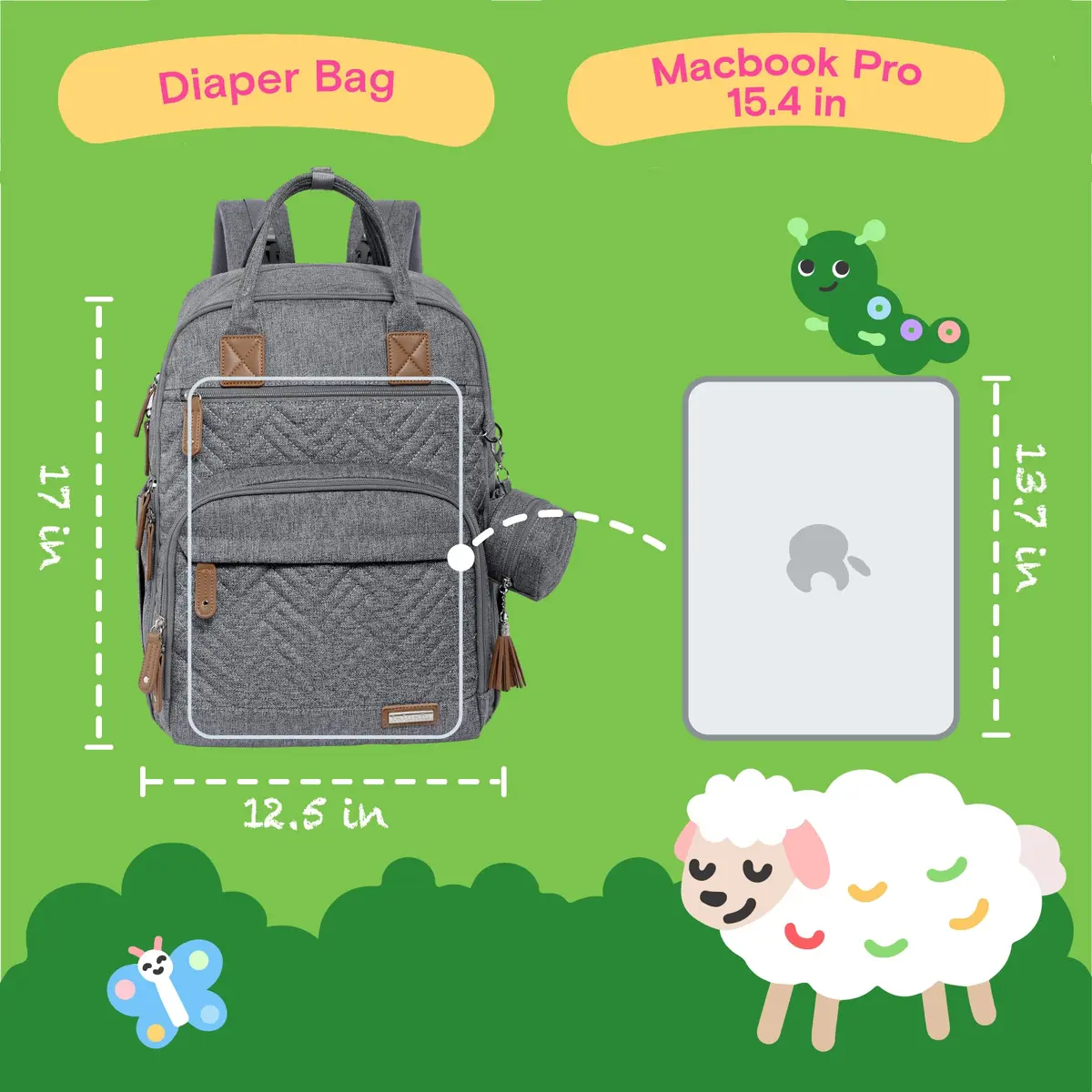 iniuniu Baby Diaper Bag Backpack, 4 in 1 kit Large Capacity Travel Backpack | Waterproof, Unisex, Gray - view 6