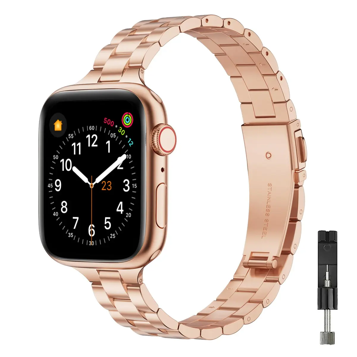 OMIU Stainless Steel Apple Watch Band 38mm-42mm | Slim, Adjustable & Waterproof (5.0-8.6 inch wrists) - main product image