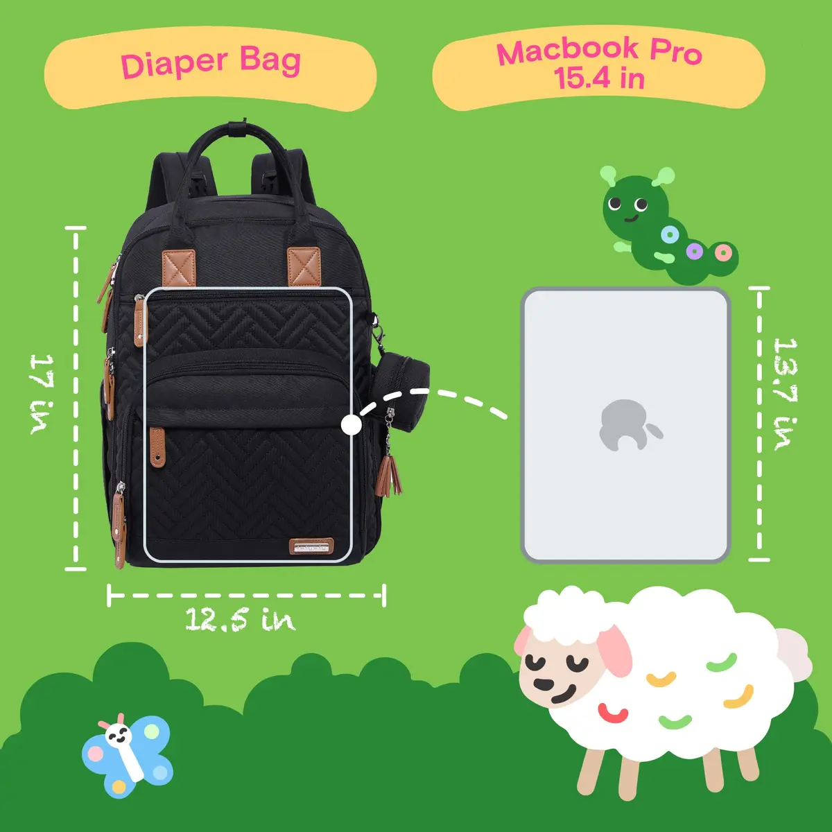 iniuniu Diaper Bag Backpack 2 Piece Set | Waterproof Travel Backpack with Changing Pad & Stroller Straps - view 6
