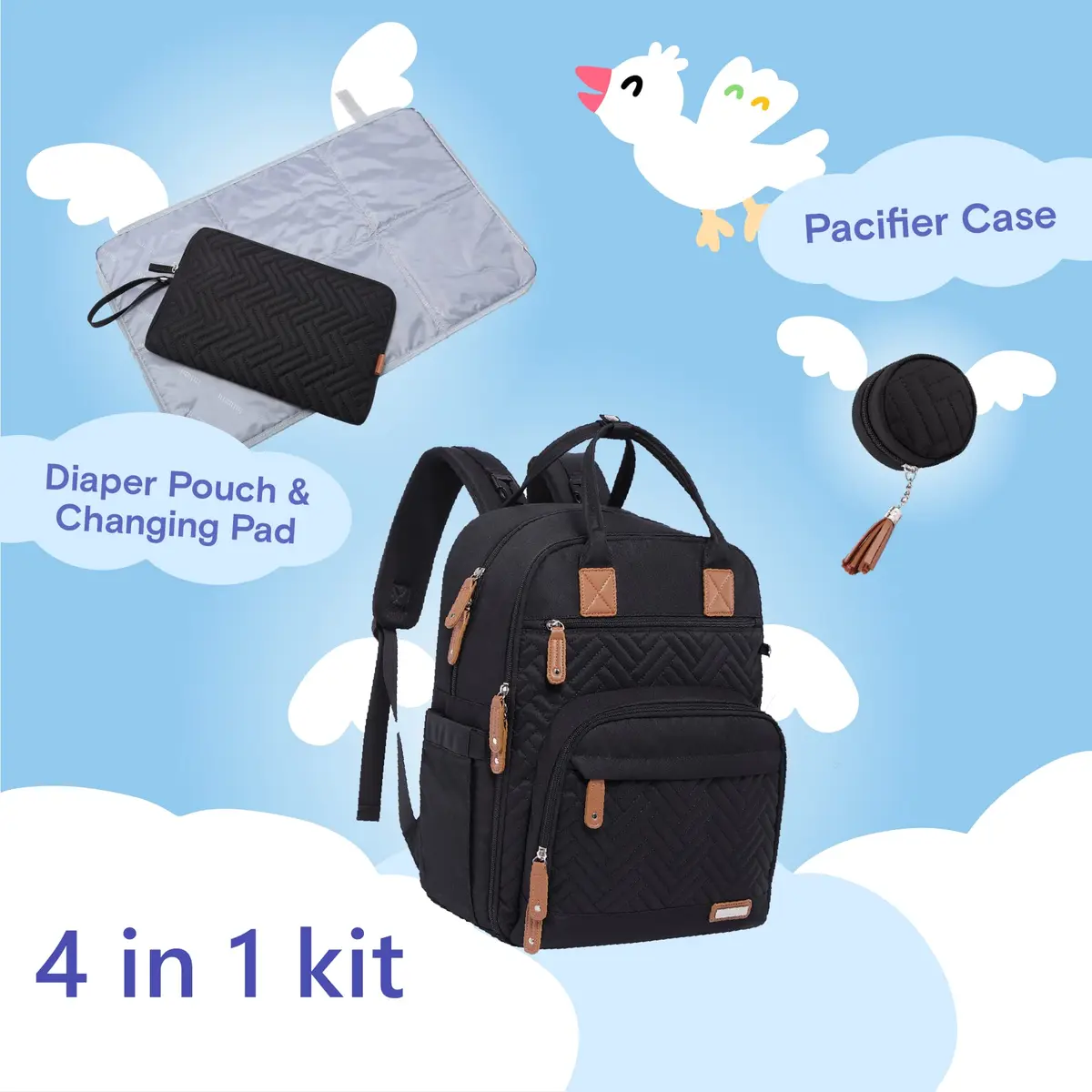 iniuniu Diaper Bag Backpack 2 Piece Set | Waterproof Travel Backpack with Changing Pad & Stroller Straps - view 2