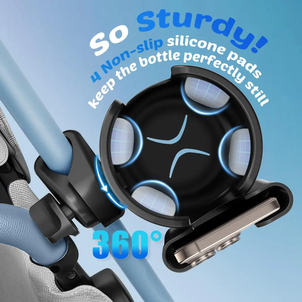 Guiseapue Universal Stroller Cup Holder with Phone Mount | 16.2 cm (6.4 in) Length - view 4