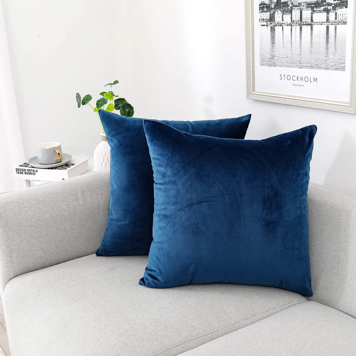 NiNi ALL Blue Velvet Throw Pillow Covers 18x18 | Elegant Decor for Couch & Bed - main product image