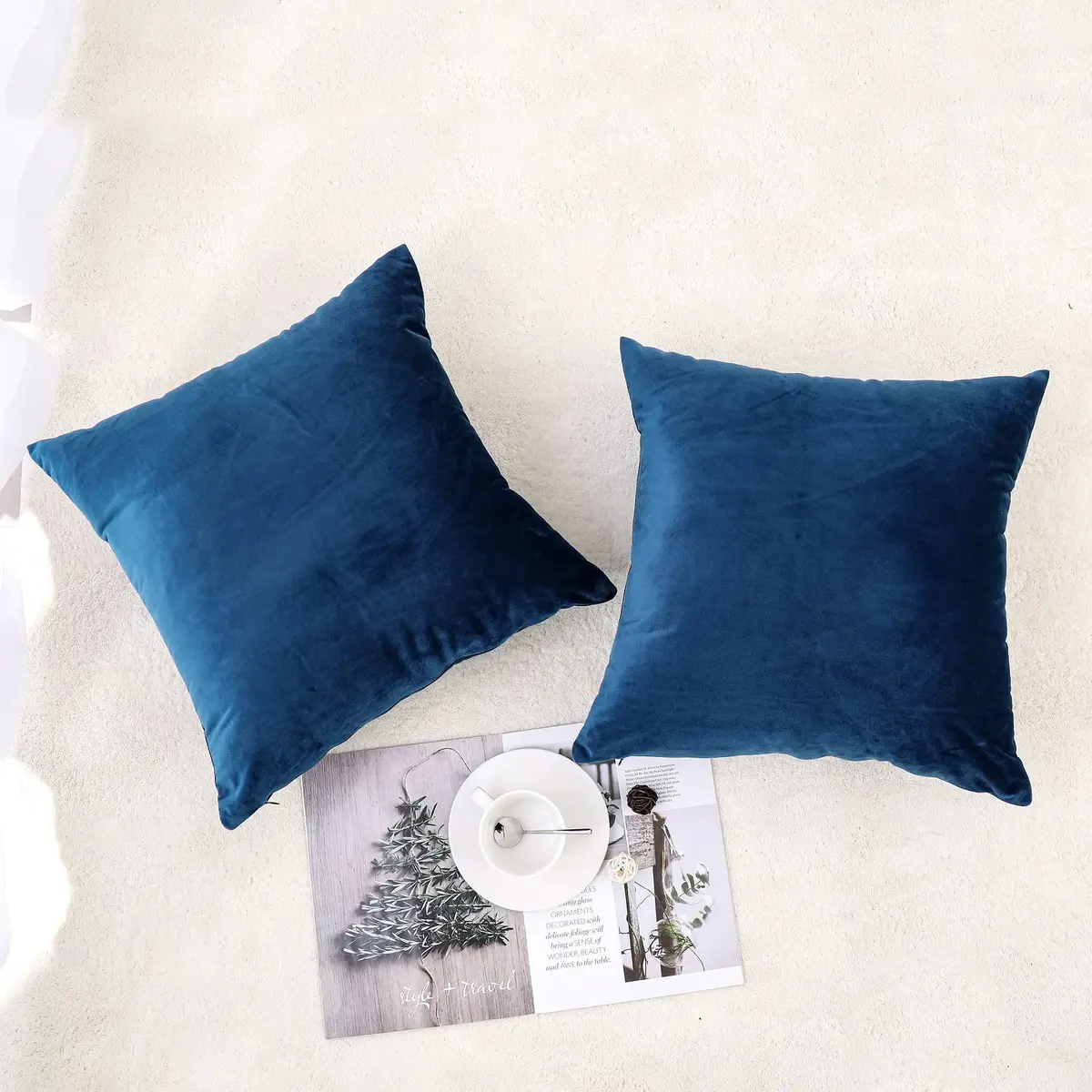 NiNi ALL Blue Velvet Throw Pillow Covers 18x18 | Elegant Decor for Couch & Bed - view 2