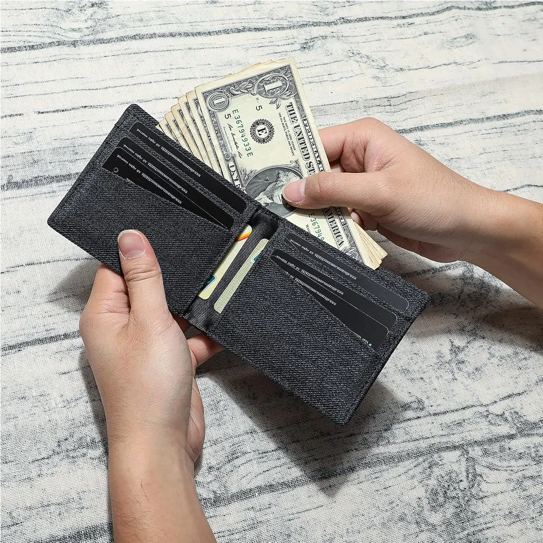 Lanyani Wallets For Boys Men Kids Teens Teenager Fabric RFID Blocking Bifold Wallet Small Thin (Crosshatch Black) | RFID Protected - view 3