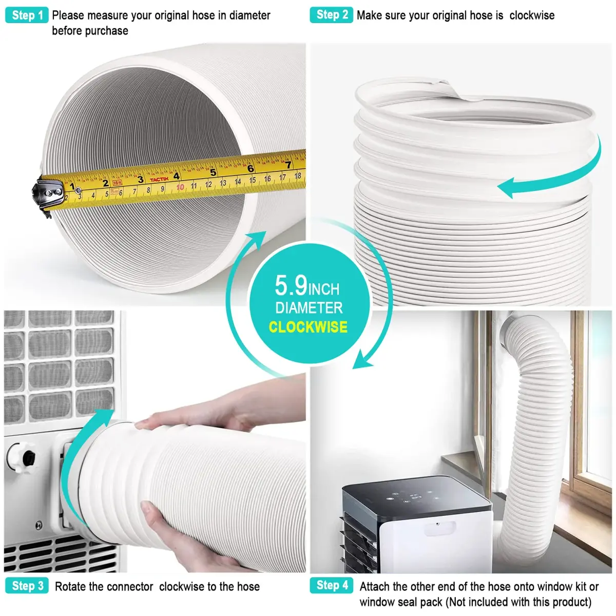 Jin&Bao 5.9" (6") AC Exhaust Hose 78.7" Universal CW Thread Replacement | Heat-Resistant Polypropylene & Stainless Steel - view 4