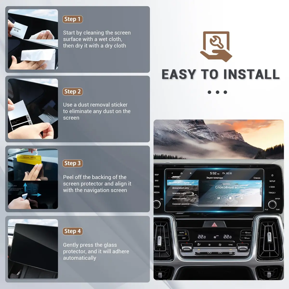 YEE PIN Kia Sorento 2021 2022 2023 Screen Protector Glass 10.25" | Tempered HD Screen Cover - view 4