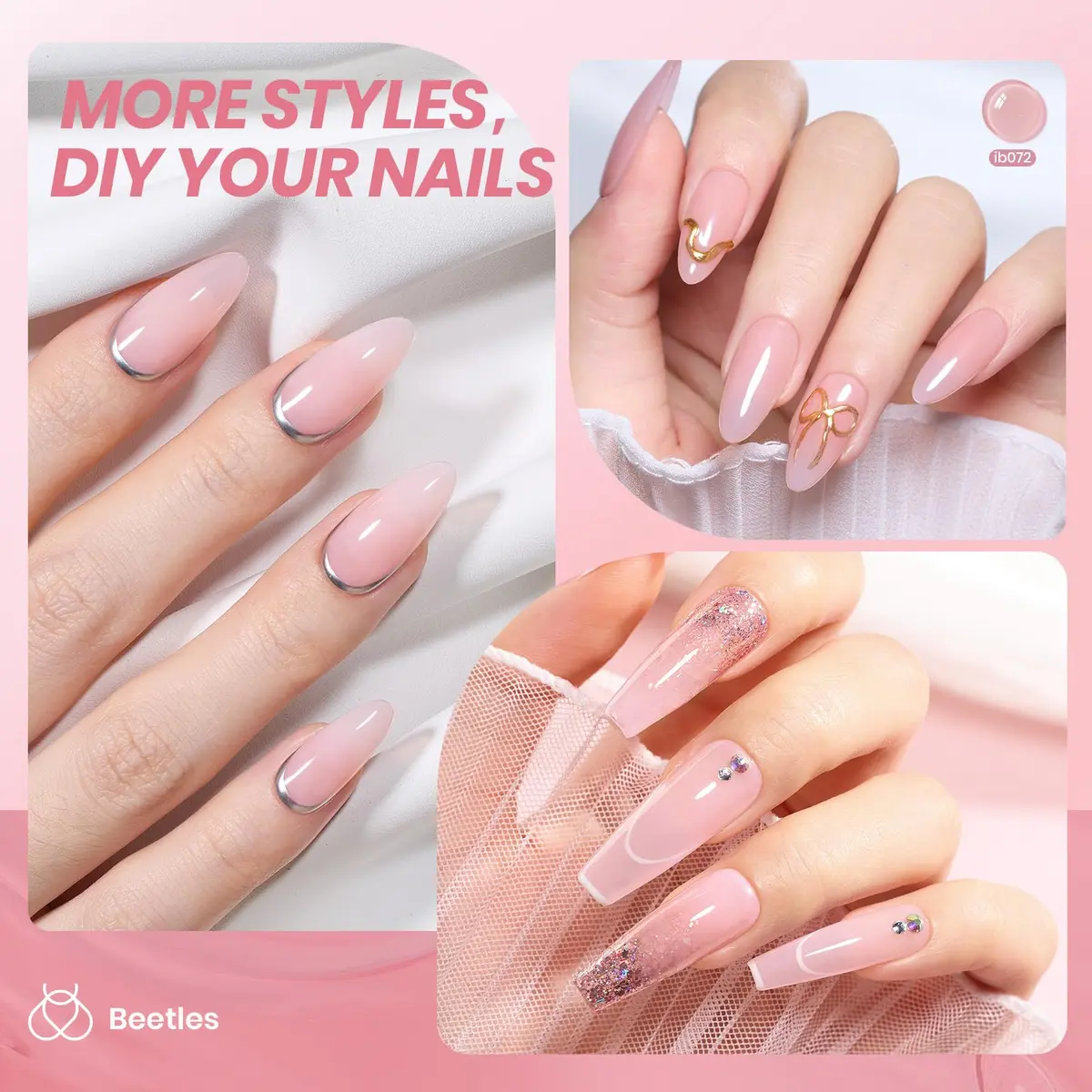 beetles Gel Polish Pink Jelly Gel Nail Polish 15ml (0.51 Fl Oz) | Sheer Nude Effect for Natural Manicures - view 5