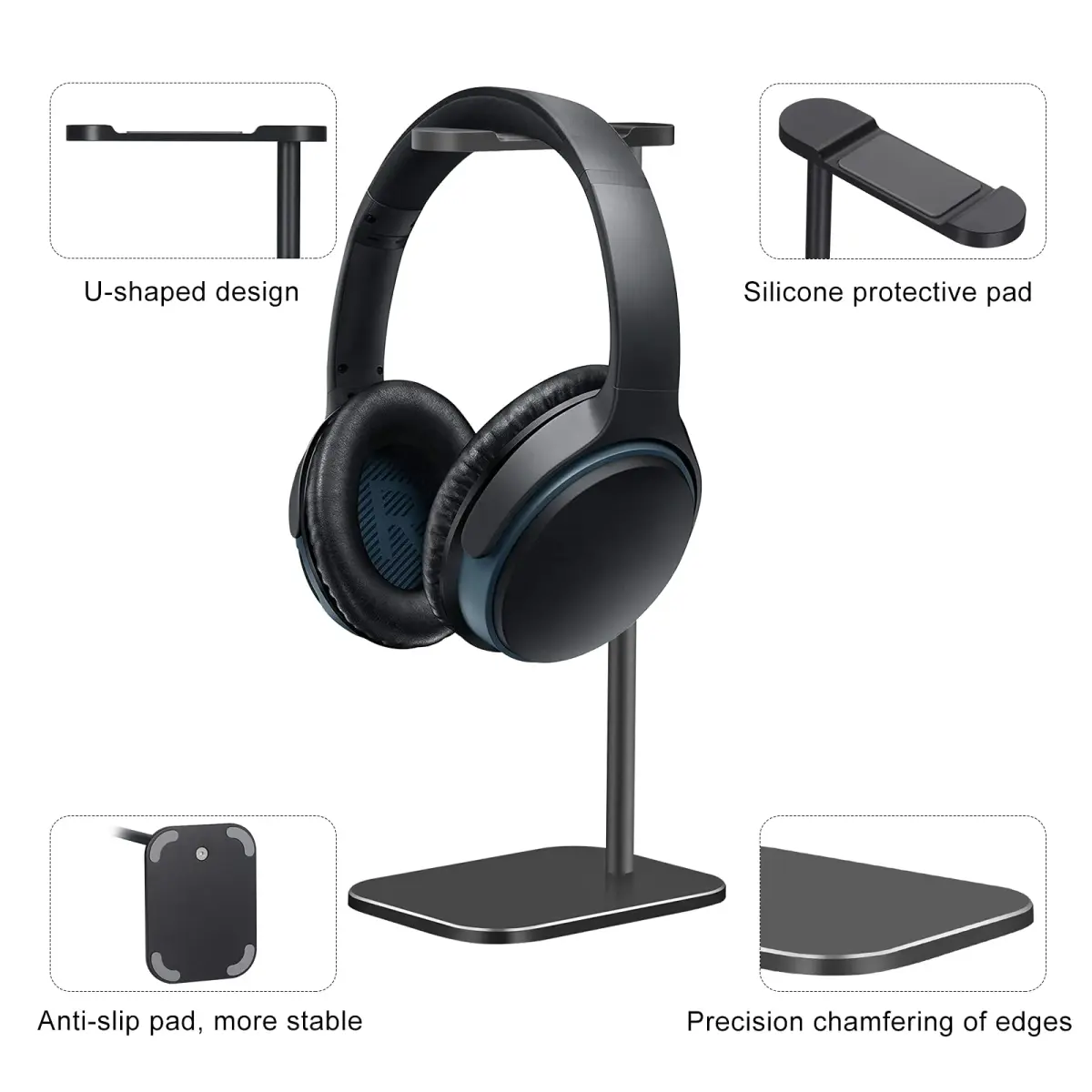 SHUOSUO Black Aluminum Headphone Stand with Solid Metal Base | Modern Minimalistic Design - view 4