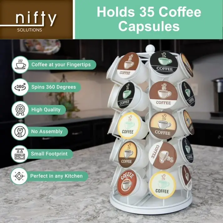 Nifty Solutions White Item Stand 35 K Cup Capacity | 360° Rotating Coffee Pod Organizer (13 Inch Tall) - view 10