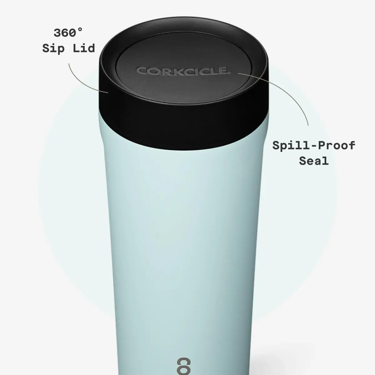 Corkcicle Commuter Cup 17 oz (503 ml) with 360° Sip Lid, Gloss Powder Blue | Insulated Stainless Steel Travel Mug - view 5