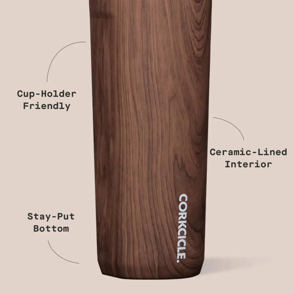 Corkcicle Commuter Cup 503ml (17 oz) Travel Mug with 360° Sip Lid, Walnut Wood - view 4