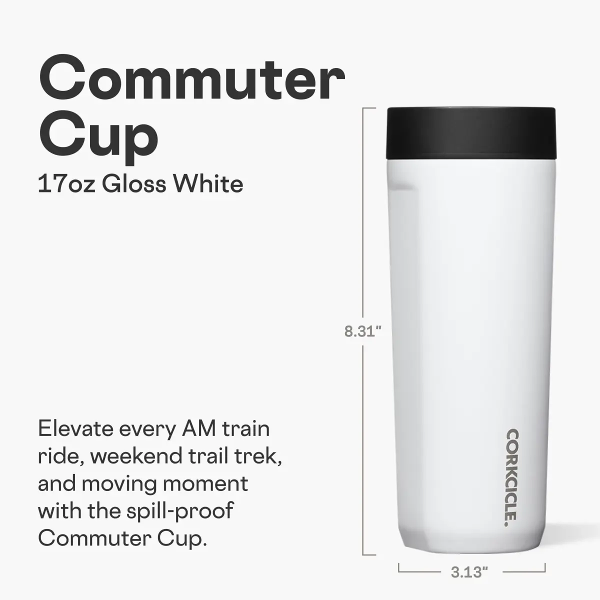 Corkcicle Commuter Cup 590ml (17 oz) Travel Mug with 360° Sip Lid, Gloss White | Keeps Drinks Cold 18 Hrs, Hot 5 Hrs - view 2