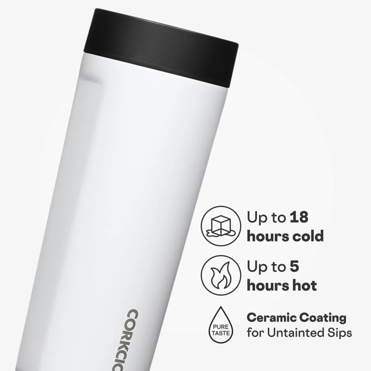 Corkcicle Commuter Cup 590ml (17 oz) Travel Mug with 360° Sip Lid, Gloss White | Keeps Drinks Cold 18 Hrs, Hot 5 Hrs - view 3