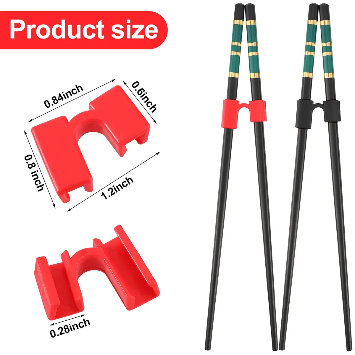 Patelai 10 Pcs Reusable Chopstick Helpers Training Chopstick, Red, Black | Adjustable, Safe for Beginners - view 2