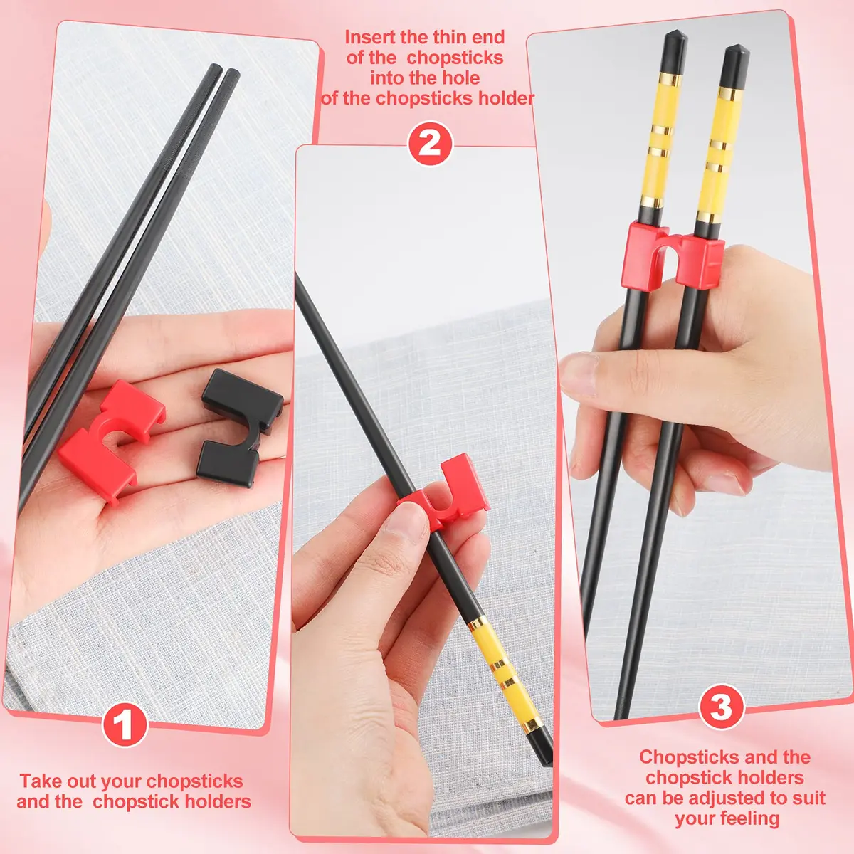 Patelai 10 Pcs Reusable Chopstick Helpers Training Chopstick, Red, Black | Adjustable, Safe for Beginners - view 3